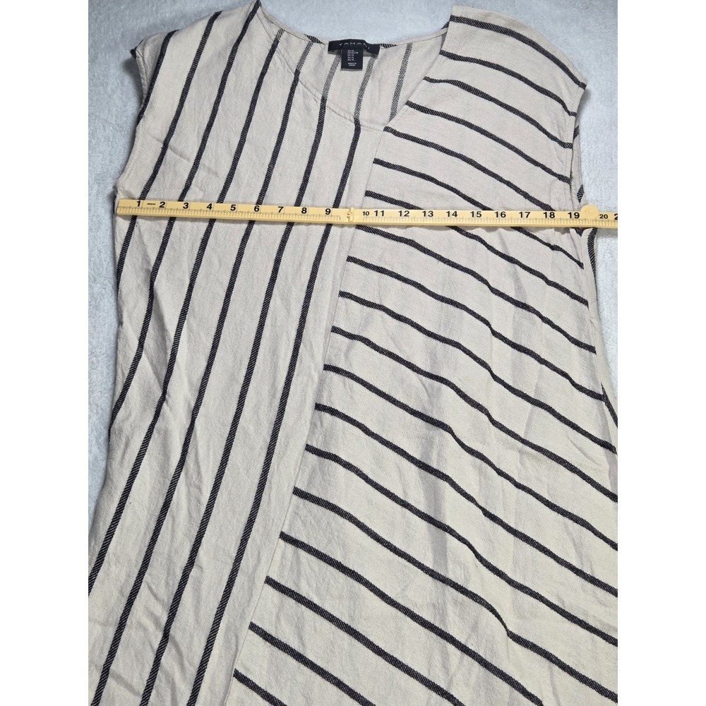Tahari XL Linen Blend Striped Shift Dress Asymmetrical Hem Coastal Minimalist - Picture 6 of 8